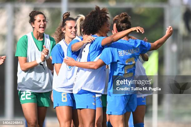 Valentina Bergamaschi of Italy celebrates after scoring the opening goal during the Women's International friendly match between Italy and Spain at...