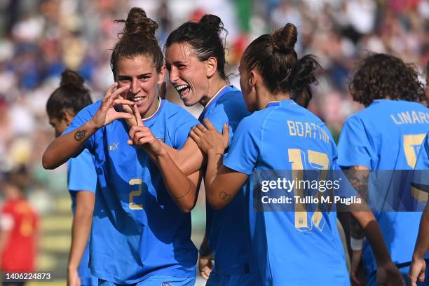 Valentina Bergamaschi of Italy celebrates after scoring the opening goal during the Women's International friendly match between Italy and Spain at...