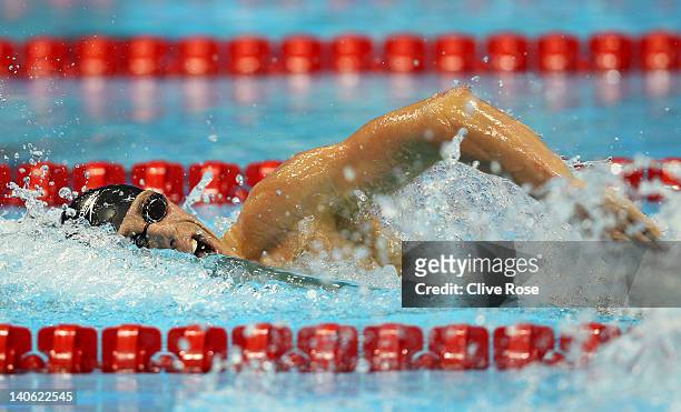 Robert Renwick of the City of Glasgow competes on the way to winning the Men's Open 400m Freestyle Final during day one of the British Gas Swimming...