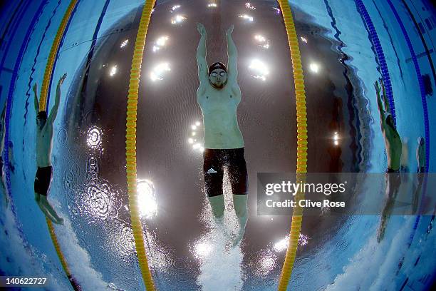 Daniel Sliwinski of Great Britain competes in the men's 100m Breaststroke semifinal during the British Gas Swimming Championships at the London...