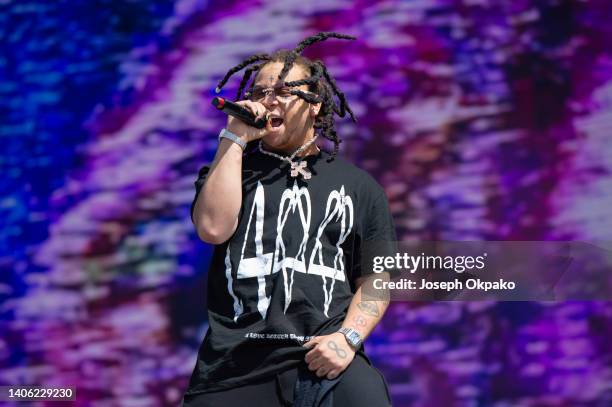 Trippie Redd performs on the main stage during Day 1 of Wireless Festival 2022 at Crystal Palace Park on July 01, 2022 in London, England.