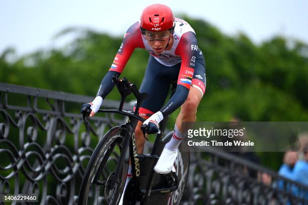 Tadej Pogacar of Slovenia and UAE Team Emirates sprints during the 109th Tour de France 2022, Stage 1 a 13,2km individual time trial stage from...