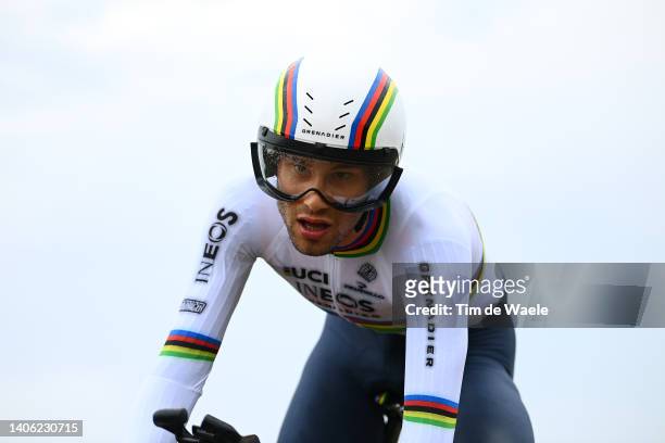 Filippo Ganna of Italy and Team INEOS Grenadiers sprints during the 109th Tour de France 2022, Stage 1 a 13,2km individual time trial stage from...
