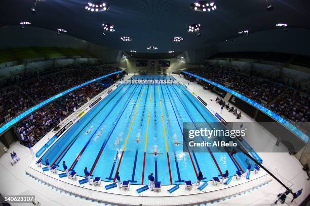 General view during the evening session on day one of the British Gas Swimming Championships at the London Aquatics Centre on March 3, 2012 in...