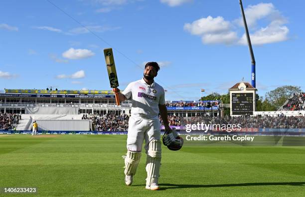 Rishabh Pant of India salutes the crowd after making 146 runs during day one of Fifth LV= Insurance Test Match between England and India at Edgbaston...