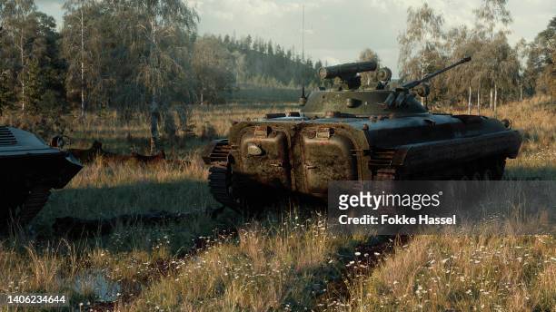 bmp-2 infantry fighting vehicle in position - cgi - military tank fotografías e imágenes de stock