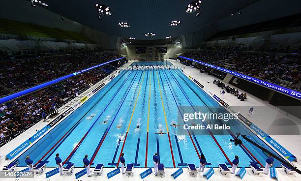General view during the evening session on day one of the British Gas Swimming Championships at the London Aquatics Centre on March 3, 2012 in...