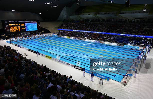 General view during the evening session on day one of the British Gas Swimming Championships at the London Aquatics Centre on March 3, 2012 in...