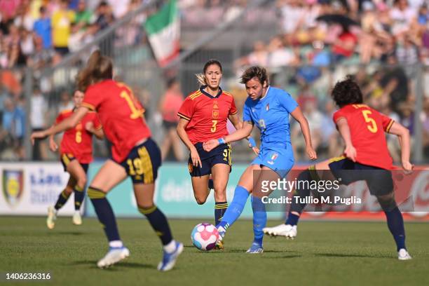 Valentina Giacinti of Italy kicks the ball during the Women's International friendly match between Italy and Spain at Teofilo Patini Stadium on July...