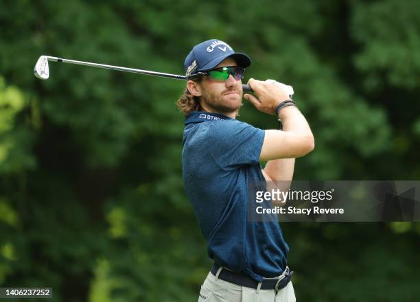 Patrick Rodgers of the United States plays his shot from the sixth tee during the second round of the John Deere Classic at TPC Deere Run on July 01,...