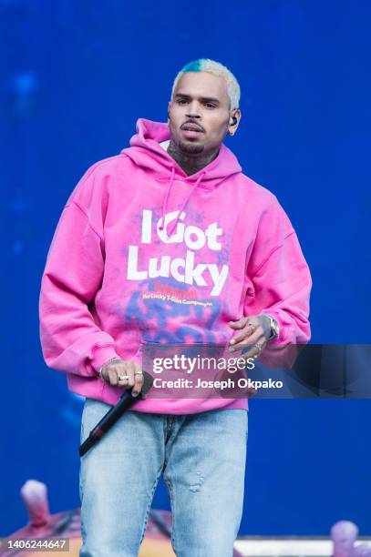 Chris Brown performs during Day 1 of Wireless Festival 2022 at Crystal Palace Park on July 01, 2022 in London, England.