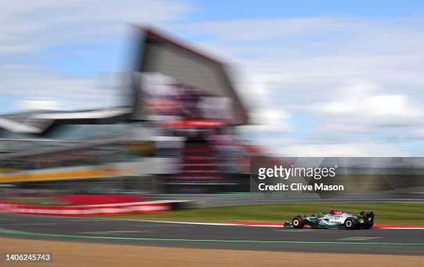 Lewis Hamilton of Great Britain driving the Mercedes AMG Petronas F1 Team W13 on track during practice ahead of the F1 Grand Prix of Great Britain at...