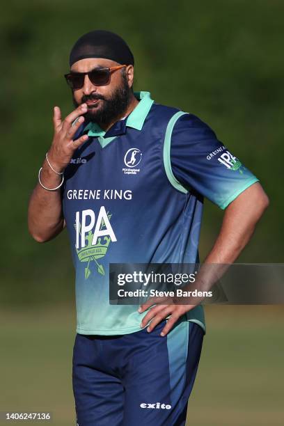 Monty Panesar of England Legends during the PCA England Legends Cricket Match between England Legends and Leigh Academies Trust Cricket at Bexley...