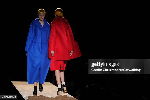 Model walks the runway at the Comme des Garcons Autumn Winter 2012 fashion show during Paris Fashion Week on March 3, 2012 in Paris, France.