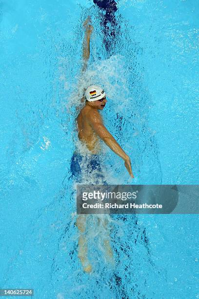 Paul Biedermann of Germany compeates in the Mens Guest 400m Freestyle Final during day one of the British Gas Swimming Championships at the London...