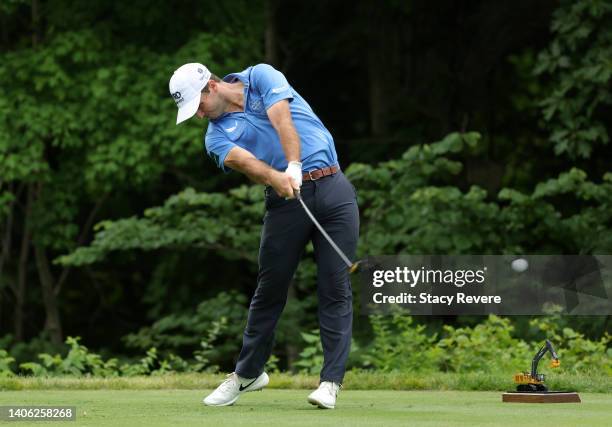 Denny McCarthy of the United States plays his shot from the second tee during the second round of the John Deere Classic at TPC Deere Run on July 01,...