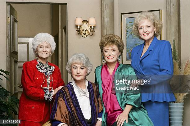 Season 4 -- Pictured: Estelle Getty as Sophia Petrillo, Bea Arthur as Dorothy Petrillo Zbornak, Rue McClanahan as Blanche Devereaux, Betty White as...