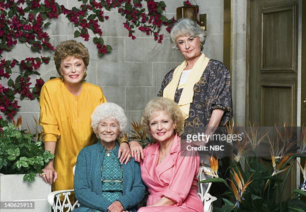 Season 4 -- Pictured: Rue McClanahan as Blanche Devereaux, Estelle Getty as Sophia Petrillo, Betty White as Rose Nylund, Bea Arthur as Dorothy...