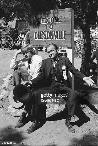 Welcome to Olesonville" Episode 3 -- Aired 10/11/82 -- Pictured: Dean Butler as Almanzo James Wilder, Richard Bull as Nelson 'Nels' Oleson -- Photo...