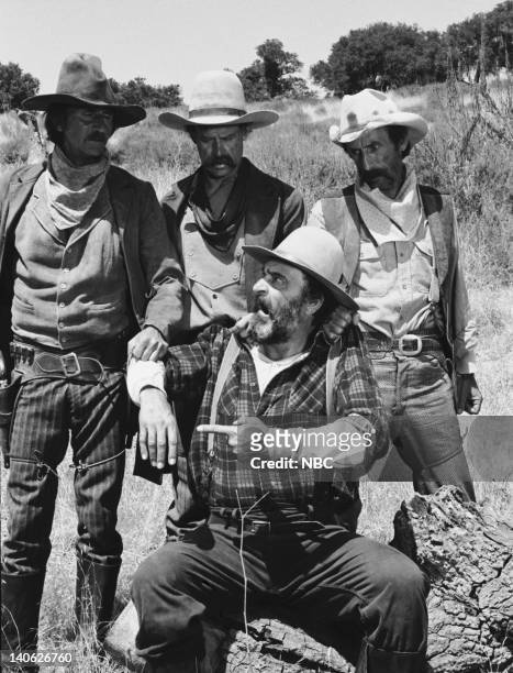 The Older Brothers" Episode 14 -- Aired 1/17/83 -- Pictured: Timothy Scott as Lonnie Younger, Geoffrey Lewis as Cole Younger, Robert Donner as Bart...