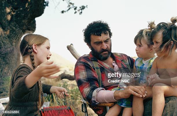 The Return of Mr. Edwards" Episode 8 -- Air Date -- Pictured: Melissa Gilbert as Laura Ingalls Wilder, Victor French as Isaiah Edwards, Lindsay and...