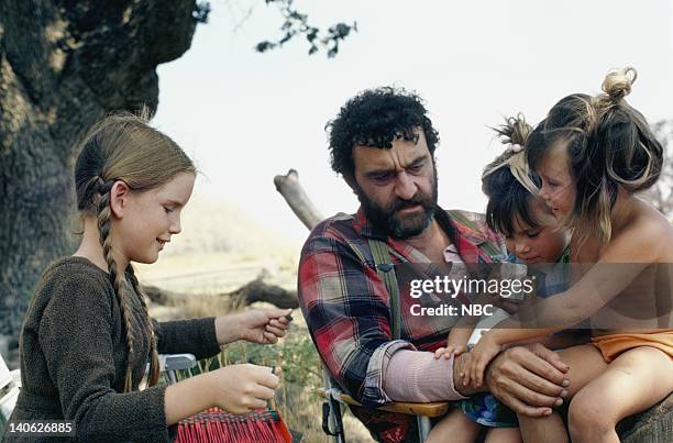 The Return of Mr. Edwards" Episode 8 -- Air Date -- Pictured: Melissa Gilbert as Laura Ingalls Wilder, Victor French as Isaiah Edwards, Lindsay and...