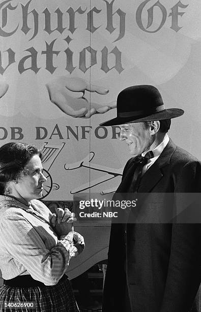 The Faith Healer" Episode 10 -- Aired 11/19/79 -- Pictured: Katherine MacGregor as Harriet Oleson, James Olson as Reverend Jacob Danforth-- Photo by:...