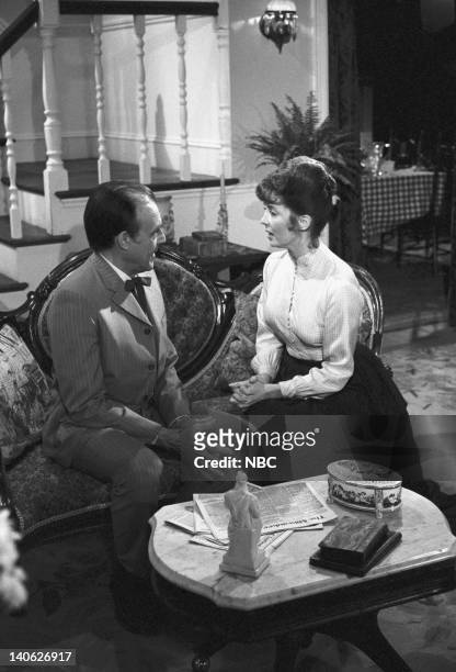 Second Spring" Episode 21 -- Aired 2/18/80 -- Pictured: Richard Bull as Nelson "Nels" Oleson, Suzanne Rogers as Molly Reardon -- Photo by: NBCU Photo...