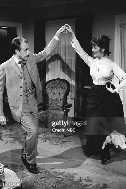 Second Spring" Episode 21 -- Aired 2/18/80 -- Pictured: Richard Bull as Nelson "Nels" Oleson, Suzanne Rogers as Molly Reardon -- Photo by: NBCU Photo...