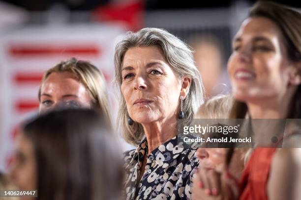 Princess Caroline of Hanover attends the Longines Pro-Am Cup on July 01, 2022 in Monte-Carlo, Monaco.