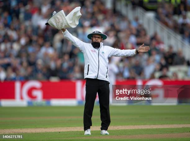 Umpire Aleem Dar during day one of the Fifth LV= Insurance Test Match between England and India at Edgbaston on July 1, 2022 in Birmingham, England.