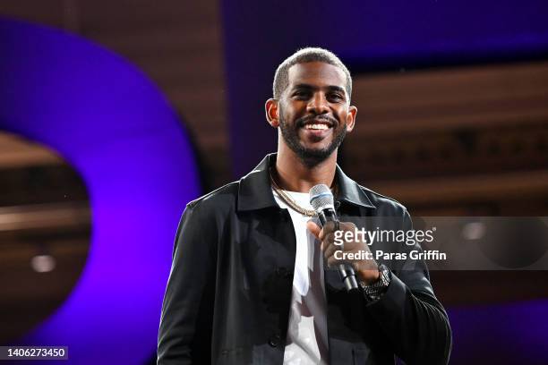 Chris Paul speaks onstage during the 2022 Essence Festival of Culture at the Ernest N. Morial Convention Center on July 1, 2022 in New Orleans,...
