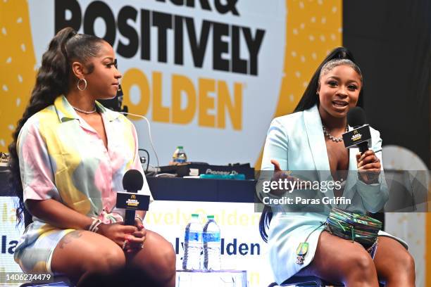 Toya Johnson and Reginae Carter speak onstage during the 2022 Essence Festival of Culture at the Ernest N. Morial Convention Center on July 1, 2022...