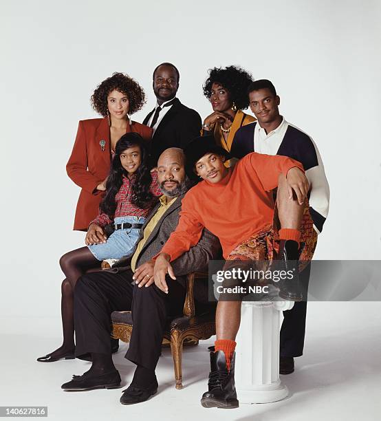 Season 2 -- Pictured: Karyn Parsons as Hilary Banks, Joseph Marcell as Geoffrey, Janet Hubert as Vivian Banks, Alfonso Ribeiro as Carlton Banks...