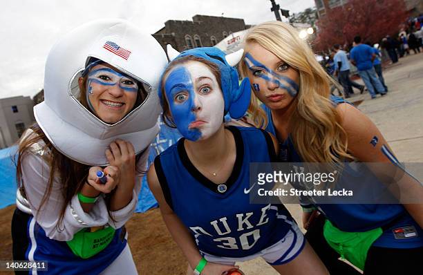 Fans of the Duke Blue Devils wait in line to get into Cameron Indoor Stadium for their game against the North Carolina Tar Heels on March 3, 2012 in...
