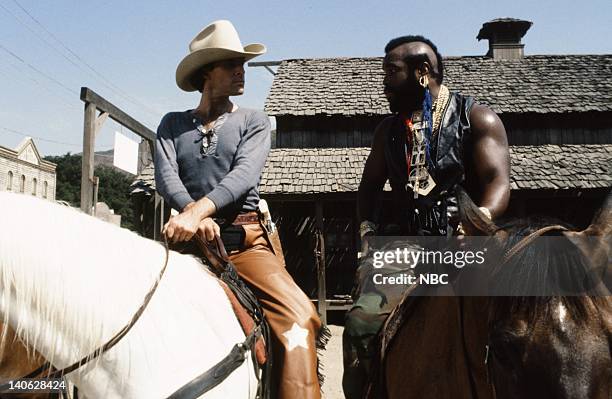 When You Comin' Back, Range Rider?: Part 1 and 2" Episode 5 &6 -- Pictured: Dwight Schultz as 'Howling Mad' Murdock, Mr. T as B.A. Baracus -- Photo...
