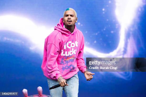 Chris Brown performs on day 1 of Wireless Festival 2022 at Crystal Palace Park on July 01, 2022 in London, England.