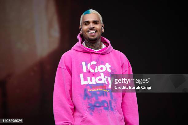 Chris Brownperforms on day 1 of Wireless Festival 2022 at Crystal Palace Park on July 01, 2022 in London, England.