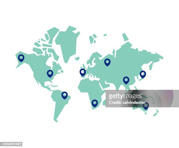 world map with location pins - map of the world vector stock illustrations