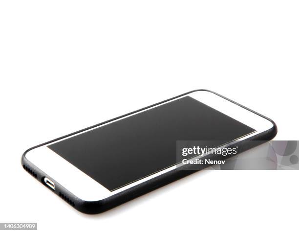 smartphone isolated on white background - iphone white background stock pictures, royalty-free photos & images