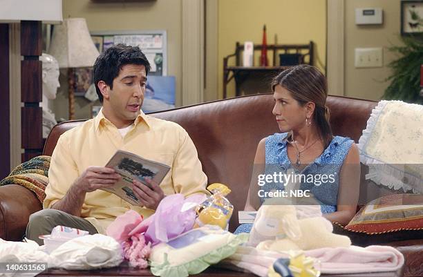 The One With The Baby Shower"-- Episode 20 -- Aired 4/25/2002 -- Pictured : David Schwimmer as Ross Geller, Jennifer Aniston as Rachel Green -- Photo...