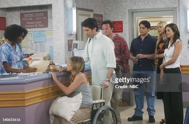 The One Where Rachel Has A Baby: Part 1 -- Episode 23 -- Aired 5/16/2002 -- Pictured : JoNell Kennedy asNurse, Jennifer Aniston as Rachel Green,...