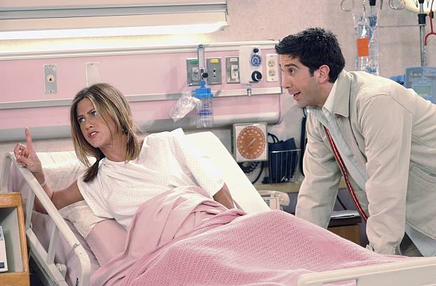 The One Where Rachel Has A Baby: Part 1 -- Episode 23 -- Aired 5/16/2002 -- Pictured : Jennifer Aniston as Rachel Green, David Schwimmer as Ross...