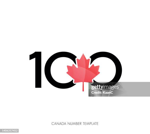 ilustrações de stock, clip art, desenhos animados e ícones de canada concept anniversary number with maple leaf symbol vector stock illustration - 100 birthday