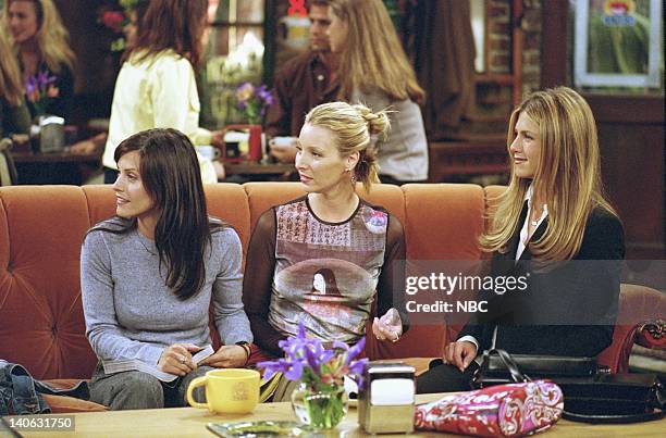 The One With Rachel's Assistant" -- Episode 4 -- Aired -- Pictured : Courteney Cox as Monica Geller, Lisa Kudrow as Phoebe Buffay, Jennifer Aniston...