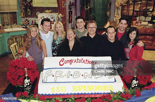 The One With The Engagement Picture" -- Episode 5 -- Aired 11/2/2000 -- Pictured : Jennifer Aniston, Matthew Perry, Lisa Kudrow, executive producer...