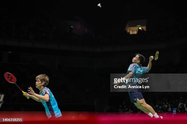 Dechapol Puavaranukroh and Sapsiree Taerattanachai of Thailand compete in the Mixed Doubles Semi Finals match against Wang Yi Lyu and Huang Dong Ping...