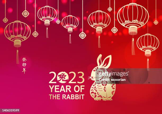 celebration chinese new year with rabbit - chunjie stock illustrations