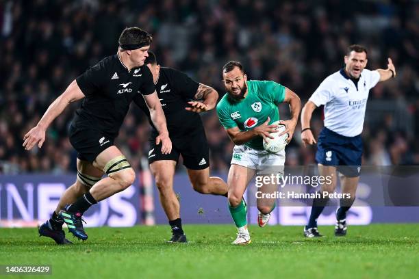 Jamison Gibson Park of Ireland on attack during the International test Match in the series between the New Zealand All Blacks and Ireland at Eden...