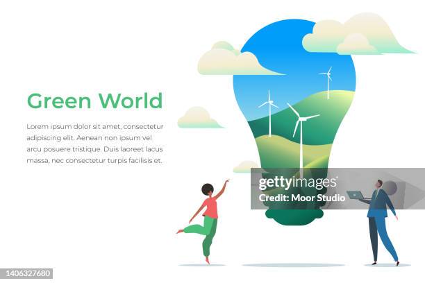 green energy concept fllat vector illustration. - renewable-energy-illustration stock illustrations